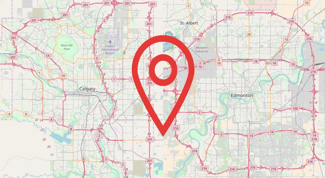 Map of Edmonton and Calgary